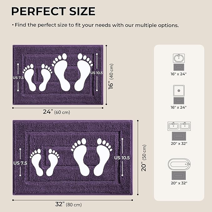 GRANNY SAYS Bathroom Rugs Sets 2 Piece,Soft Bath Mats for Bathroom, Bath Rugs Non Slip Washable, Absorbent Bath Rug for Tub,Shower and Toilet, Bath Mat Set (Purple, 20" x 32" + 16" x 24")