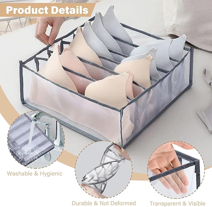 Wardrobe Clothes Organizer, Set of 2 Foldable Underwear Storage Boxes, Closet Divider Organizers for Bras Panties Scarves, Dorm Room Essentials for Girls