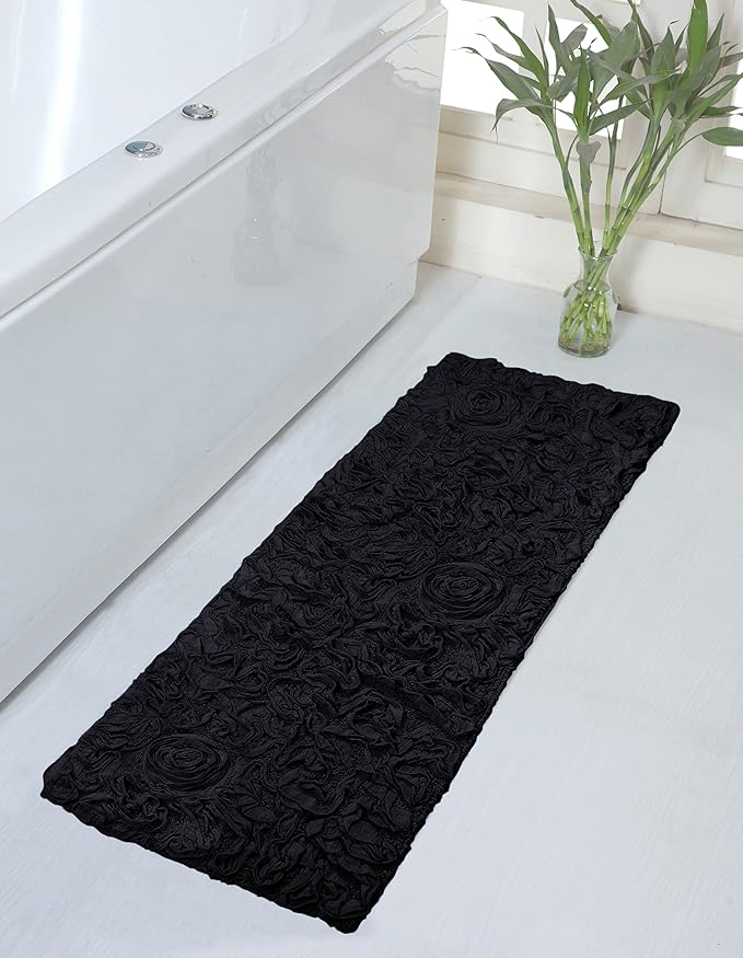 Home Weavers Bell Flower Collection 100% Cotton Tufted Bath Rugs, Extra Soft and Absorbent Bath Rugs, Non-Slip Bath Mats, Machine Washable, Bath Mats for Bathroom Floor and Tub, 21"x54" Runner, Black