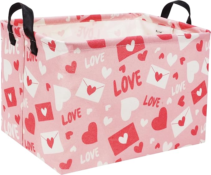Rectangular Pink Basket Heart Basket Baby Girls Basket Valentines Gift Basket Cute Kids Toy Storage Bin Organizer Shelf Book Basket Love Room Decor(Valentines Basket)