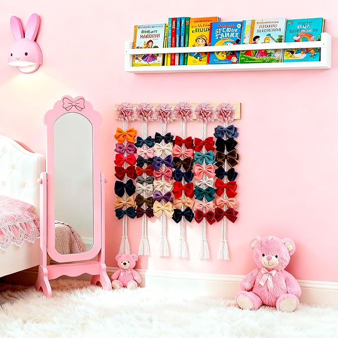 cherrboll Flower Hair Bow Organizer for Baby Girls, 6PCS Floral Hair Clips Holder Headband Hair Accessories Wall Hanging Organizers Storage for Toddler Room Nursery Decor