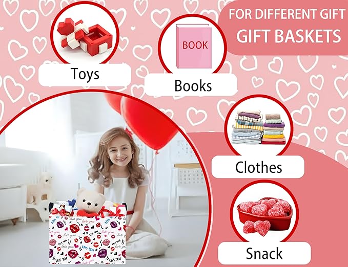 Large Valentine's Day Basket Heart Shaped Storage Bin for Gifts Collapsible Organizer Room Decor (Mouth Black Love)