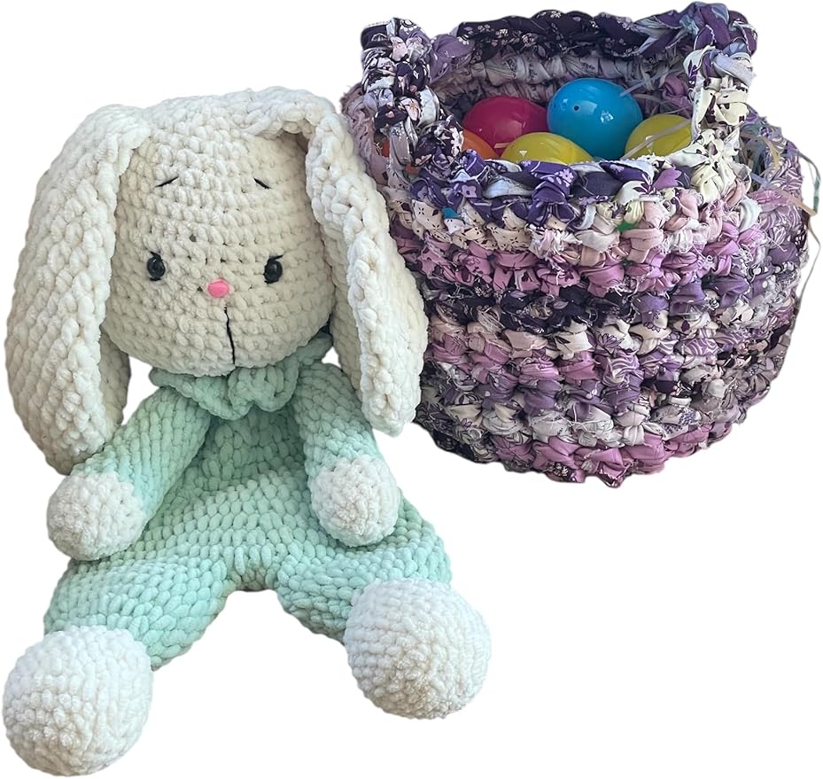 AMISH BASKETS AND BEYOND Infant Crochet Easter Basket Handmade Light Dark Purple Soft Cloth with Handles