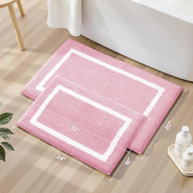 HOMEIDEAS Bathroom Rugs Sets 2 Piece, Super Soft and Absorbent Microfiber Tufted Bath Mats, Non-Slip and Machine Washable Bath Rugs(Light Pink)