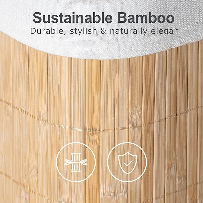 Stair Basket with Lid & Handle – Staircase Storage Basket for Wooden & Carpeted Stairs, Foldable Step Baskets for Stairs, Bamboo Storage Bin Organizer for Toys, shoes & Books (Natural Bamboo)
