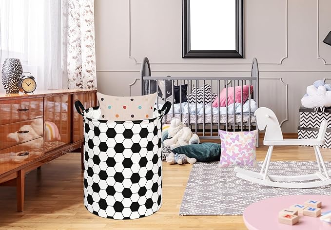 19.7 Inch Round Laundry Clothes Hamper Laundry Basket with Handles,Storage Organizer Bins Laundry Gift Basket for Room, Bedroom Decor (Football)