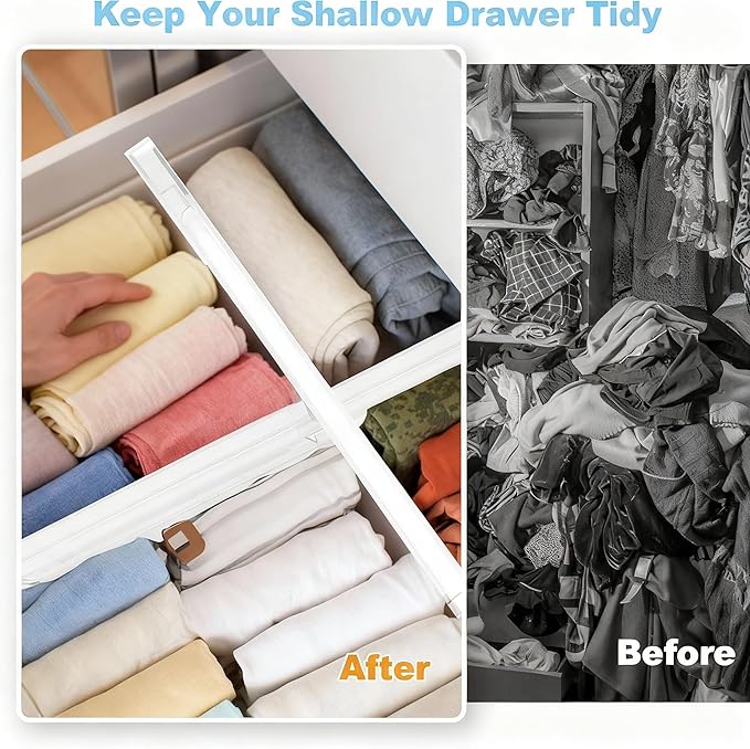 4 Pack Adjustable Drawer Dividers - 4" High Clear Expandable Dresser Organizers 10"-17" Length, Transparent Drawer Separators for Clothes, Underwear, Cosmetics & Kitchen Utensils Storage