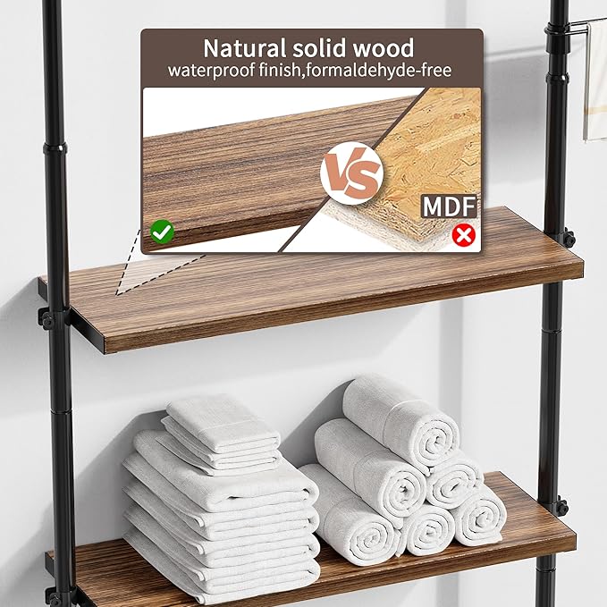YIGII Over The Toilet Storage, 4-Tier Adjustable Bathroom Shelves Over Toilet with 2 Drawers, Above Toilet Storage Cabinet Bathroom Organizer Wooden Shelf, 25-114.2 Inch Heights