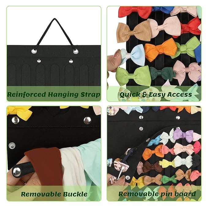 PACMAXI Baby Girl Hair Bows Holder, Hair Clips Storage Hanger For Ribbons, Hair Bows Organizer, Baby Hair Clip Storage Display Sturdy Stand, Wall Hanging for Girl Room (Black 2, Small)