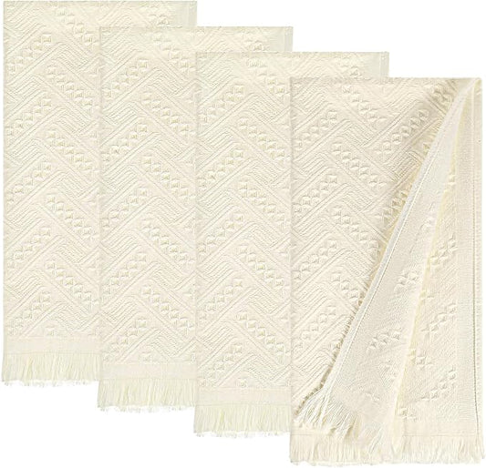 4-Pack Luxury Decorative Cotton Hand Towels for Bathroom Super Absorbent with Jacquard Weave&Fringe – 13x29.1" Beige Boho Hand Towel Set,Soft Face Towel for Boho Bathroom Decor Kitchen Hotel Spa Guest