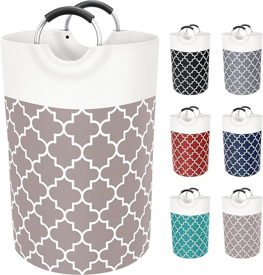 Large Laundry Basket Laundry Hamper Bag Washing Bin Clothes Bag Collapsible Tall With Handles Waterproof Travel Bathroom College Essentials Storage For College Dorm, Family (Khaki)75L