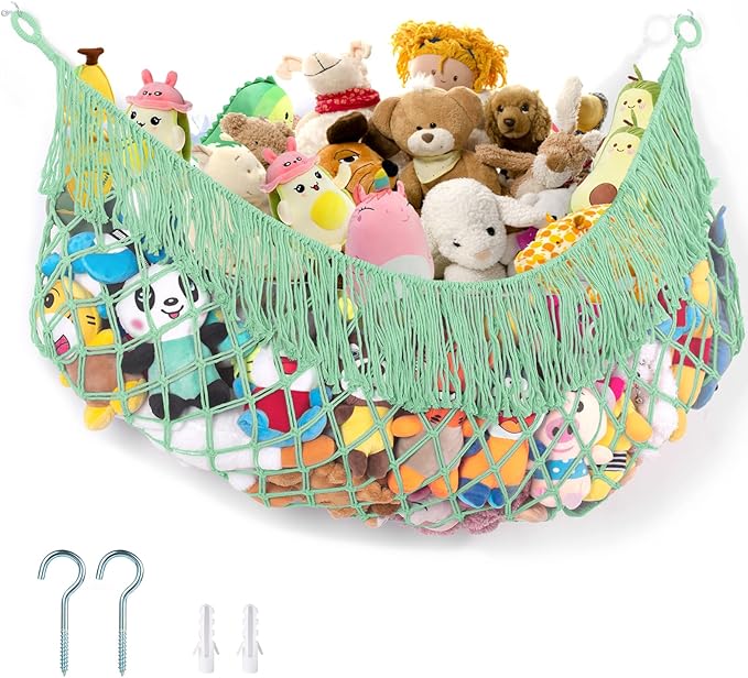 Stuffed Animal Hammock - Extra Large 63'' Long, Stuffed Animal Storage, stuffed animal Holder net, Hammock Large, Storage Hanging Organizer - Matcha green