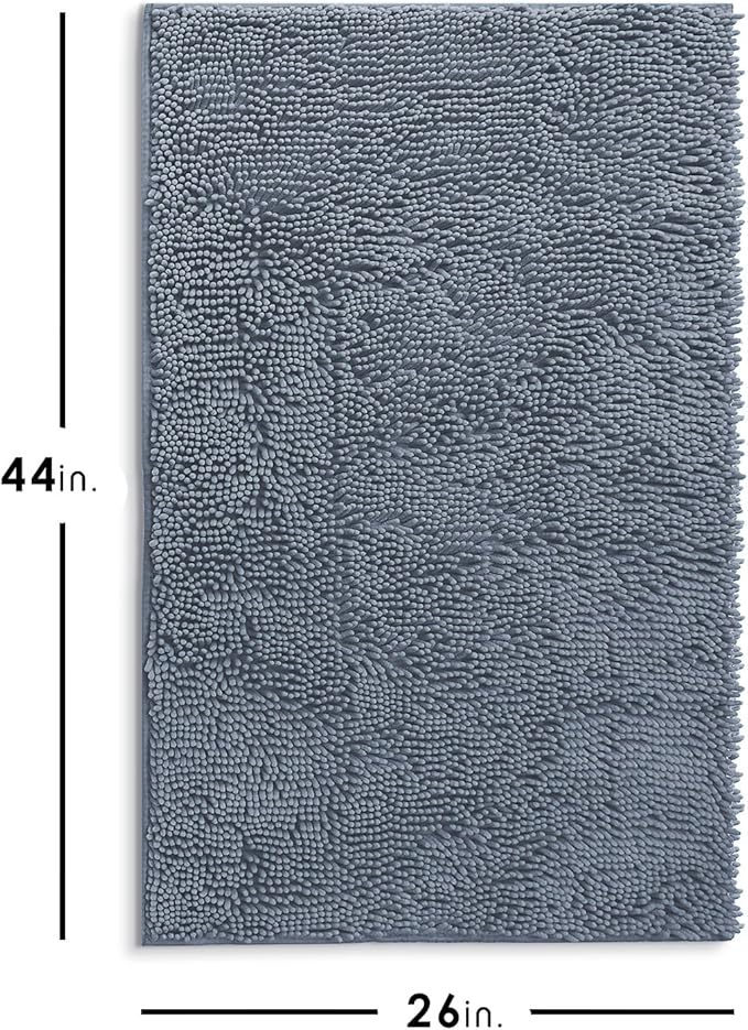 Hearth & Harbor Bathroom Rugs, Chenille Bath Mat - Machine Washable Bath Mats for Bathroom Non-Slip Backing Rubber, Quick Dry Bathroom Mat, 26 x 44 - Stone Blue