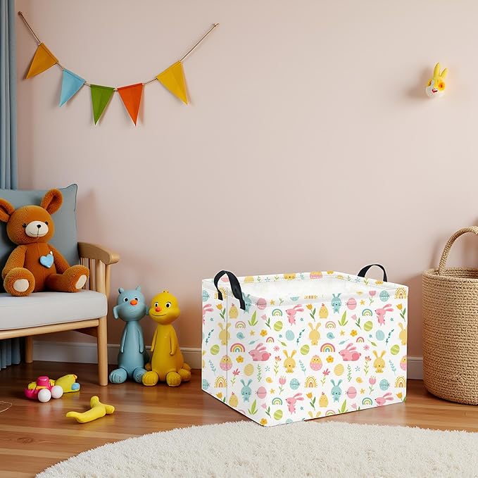 HIYAGON Rectangular Easter Basket for Kids Baby Easter Basket for Boys and Girls Cute Storage Organizer Bin Box Easter Room Decor(Easter Egg)