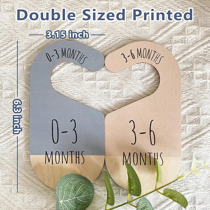 Baby Closet Dividers, Hanging Wooden Double-Sided Nursery Decor Closet Dividers for Baby Clothes, Baby Clothes Dividers for Newborn to 24 Months Size Clothes