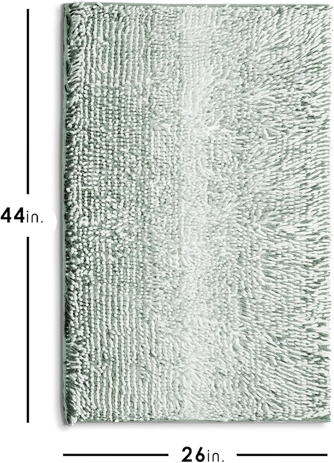 Hearth & Harbor Bathroom Rugs, Chenille Bath Mat - Machine Washable Bath Mats for Bathroom Non-Slip Backing Rubber, Quick Dry Bathroom Mat, 26 x 44 - Ombre Green
