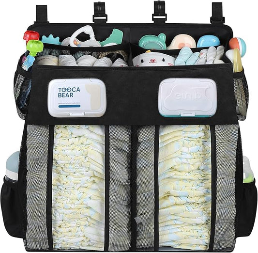 Accmor Changing Table Diaper Organizer, Hanging Diaper Caddy Organizer Stacker for Cribs Changing Table Playard Wall Baby Essentials Storage, Black