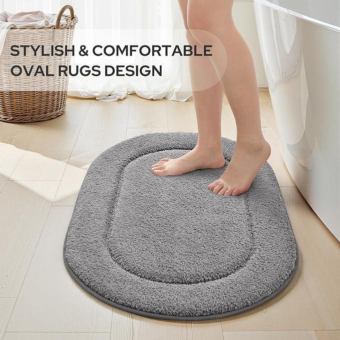 HOMEIDEAS Bathroom Rugs Sets 2 Piece, Soft Bathroom Mats and Absorbent Microfiber Machine Washable Bath Mats for Shower Room, Bathtub, Kitchen (20" x 32" + 16" x 24", Grey)