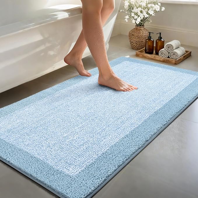 60x24 Long Bathroom Rugs Washable Non Slip, Light Blue Bath Mat for Bathroom Floor Tub, Soft Absorbent Quick Dry Mats for Shower, Bathtub,Home Decor