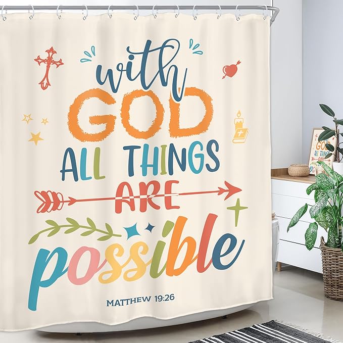 Homewelle Colorful Bible Verse Shower Curtain Inspirational Motivational Positive Quote Encouragement Scripture 60Wx72H Inch Multicolor for Kids Girl Women Waterproof Polyester Fabric Bathroom Bathtub