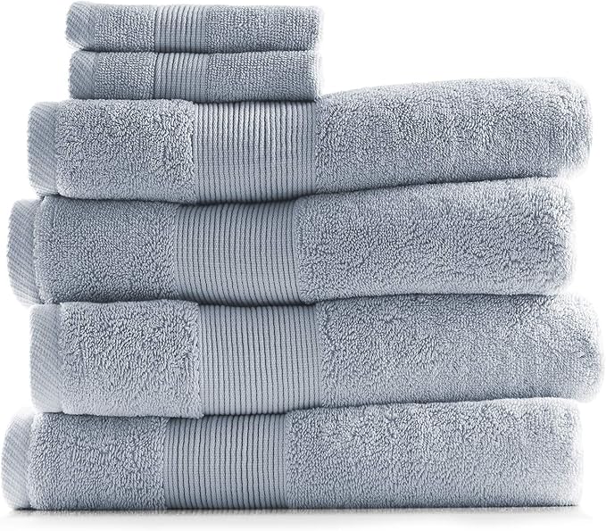 Hearth & Harbor Bath Towels for Bathroom - 100% Ring Spun Cotton Luxury Bathroom Towels - Ultra Soft & Highly Absorbent, Bath Towels Set of 6 - Ice Blue