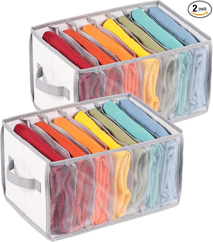 Univivi Clothes Drawer Organizer Wardrobe Clothes Organizer for Folded Clothes, 7 Grids Upgraded Large Capacity Drawer Organizers for Jeans, Pants, Sweaters, T-Shirt, Underwear - Set of 2