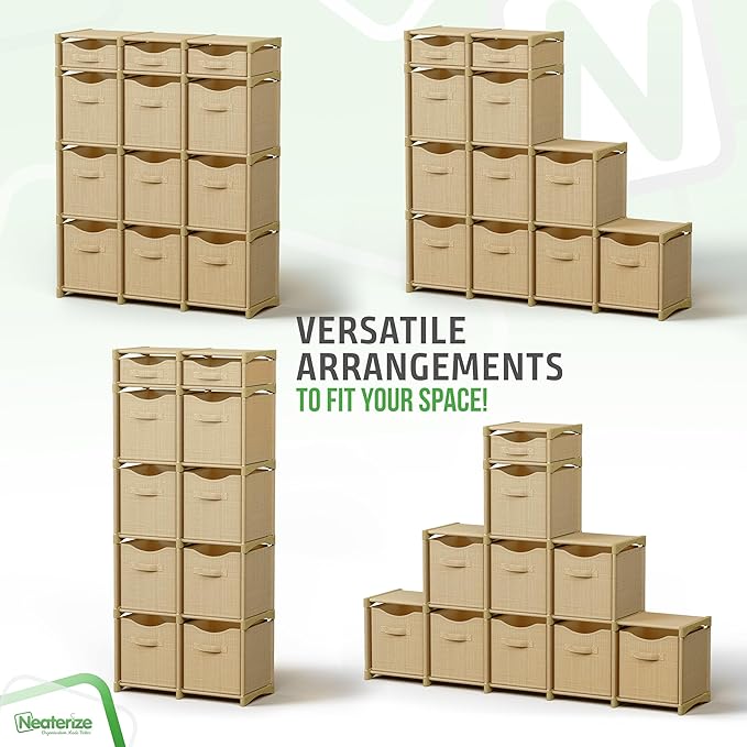 12 Cube Storage Organizer With Bins Included - Closet Storage With 12 Storage Bins - Easy To Assemble Storage Unit With Drawers - Closet Organization For Clothes, Bedroom, Nursery, & Toys (Beige)