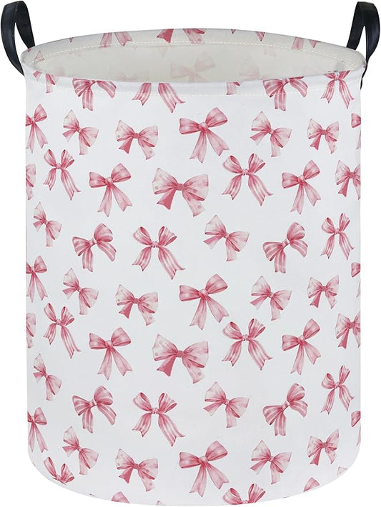 Essme Kids Laundry Basket,Pink Hamper Waterproof Storage Bin for Girls, Pink Hamper,Gift Baskets(Pink Bowknot)
