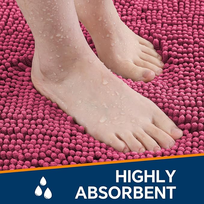 Hot Pink Bathroom Rugs 40"x60" - Large Plush Chenille Non-Slip Runner Bath Mat - Absorbent, Washable, Soft Decor for Shower, Sink, Tub, Floor, Home Accessories