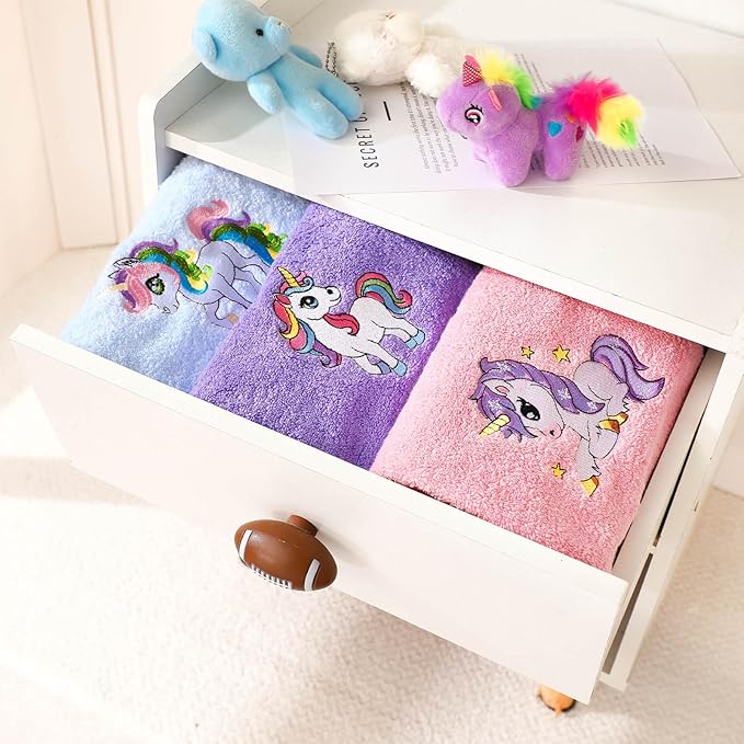 3 Pcs Unicorn Hand Towels 14 x 29 Inch Cotton Colorful Embroidered Unicorn Rainbow Bath Towels Decorative Absorbent for Home Drying Cleaning Cooking Gift