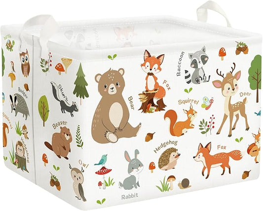 Clastyle Collapsible Words Animals Kid Book Toy Storage Basket Bear Raccoon Clothes Nursery Hamper for Bedroom Bathroom, Grey Rabbit 36L