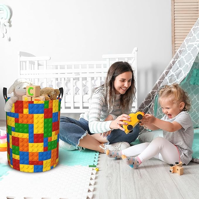 Laundry Basket, Dirty Clothes Basket, Foldable Waterproof Oxford Cloth Storage Basket for Bedroom, Bathroom, Clothes,Large Storage Basket Home Decoration(Colorful Building Blocks)