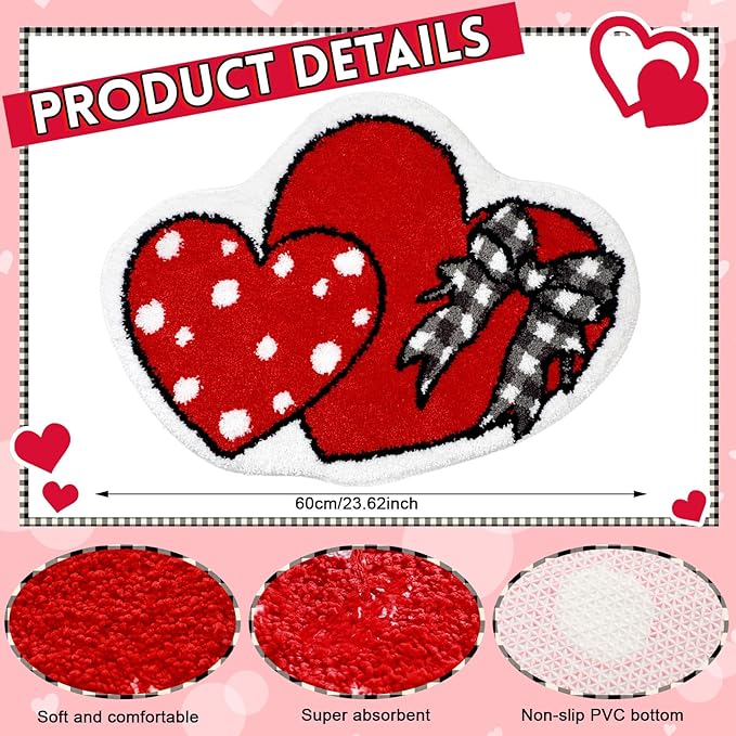 Heart Bathroom Heart Rug Cute Summer Door Bow Mat Bath Mat Love Shape Shower Bathroom Decoration Rug Non Slip Washable