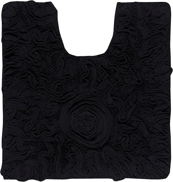 Home Weavers Bell Flower Collection 100% Cotton Tufted Bath Rugs, Extra Soft and Absorbent Bath Rugs, Non-Slip Bath Mats, Machine Washable, Bath Mats for Bathroom Floor and Tub, 20"x20" Contour, Black