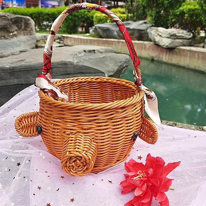 Unique Piggy Cartoon Storage Container Handmade Piggy Basket Imitation Rattan Weave for Home Decoration and Storage Straw Woven Basket