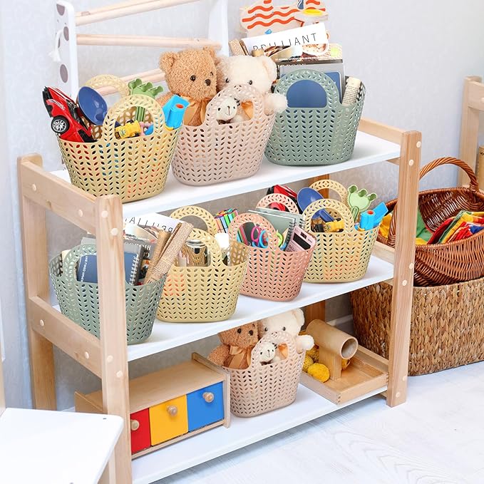 Nuogo 10 Pack Plastic Basket with Handles Multicolor Oval Carry Totes Potable Multipurpose Reusable Toiletry Storage Organizer Basket for Home Bathroom Dorm Communal Showers School