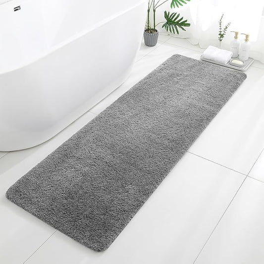 Gray Bathroom Rugs Runner 24"x72" - Extra Long Plush Bath Mat, Non Slip Absorbent Microfiber Floor Rug, Washable and Fluffy - Ideal for Bathroom, Kitchen or Pet Mat Use