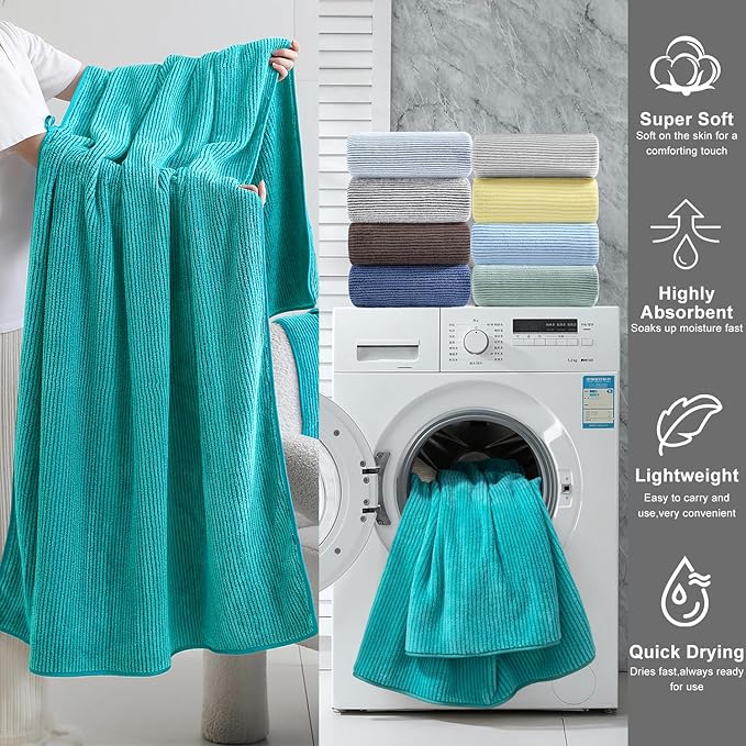 4 Piece Bath Towel Set 35"x70"Oversized Bath Towel for Bathroom Ultra Soft Fluffy Extra Large Bath Sheet Luxury Premium Bathroom Towel Highly Absorbent Quick Dry Shower Towel for Hotel Spa,Turquoise