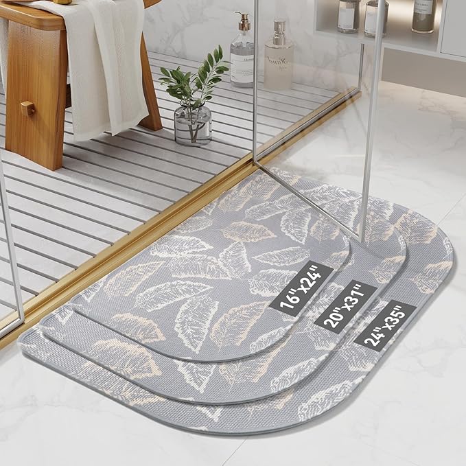Half Circle Bath Mat, Thin Bathroom Rugs Fit Under Door Quick Dry Non Slip Washable Bathroom Mat with Rubber Backing, Absorbent Half Round Shower Rug