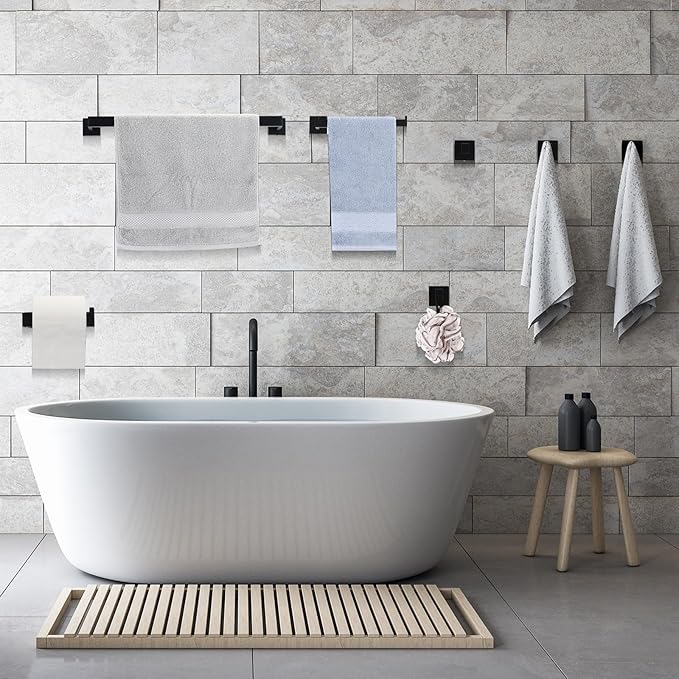 15 Pieces Bathroom Hardware Accessories Set, 23.6 Inch Stainless Steel Bath Towel Bar, Bathroom Hardware Set, Towel Racks Holder for Wall Mounted (Black)
