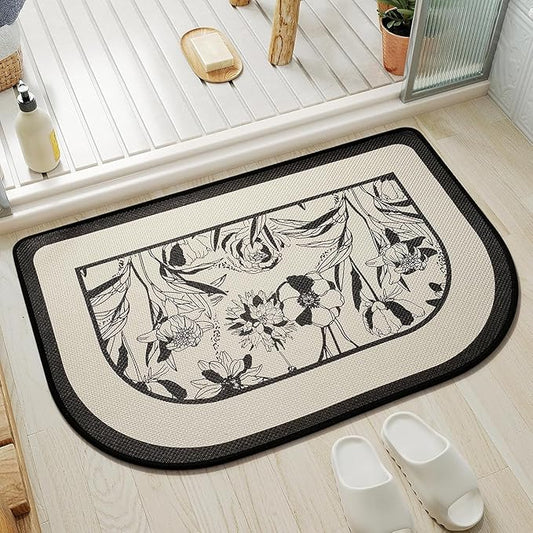 Half Circle Bath Mat, Thin Bathroom Rugs Fit Under Door Quick Dry Non Slip Washable Bathroom Mat with Rubber Backing, Absorbent Half Round Shower Rug