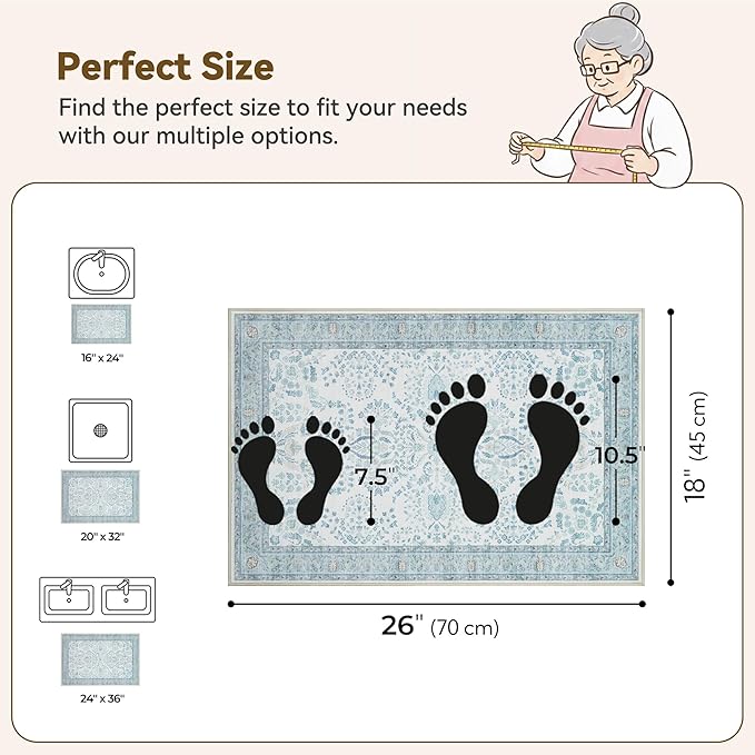 GRANNY SAYS Boho Bathroom Rugs 26"x 18" Non-Slip, Quick Dry & Washable, Vintage Bath Rug, Distressed Farmhouse Plush Velvet Bath Mat, Absorbent for Shower Toilet Sink, Pet Friendly - Vintage Blue