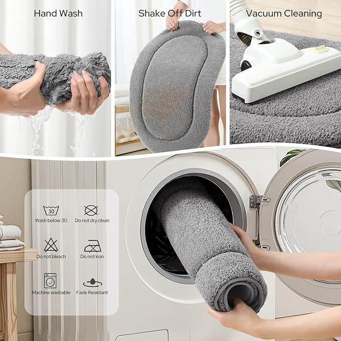 HOMEIDEAS Bathroom Rugs Sets 2 Piece, Soft Bathroom Mats and Absorbent Microfiber Machine Washable Bath Mats for Shower Room, Bathtub, Kitchen (20" x 32" + 16" x 24", Grey)