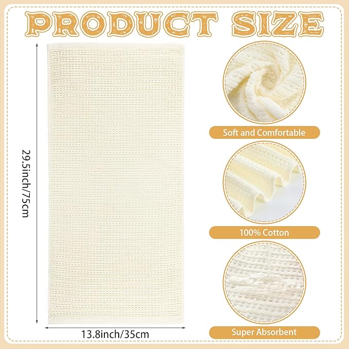 4 Pack Cream Hand Towels Waffle Striped Pattern 100% Cotton Soft Hand Towels for Bathroom 13 x 29 Inch Absorbent Waffle Washcloths for Bathroom Kitchen