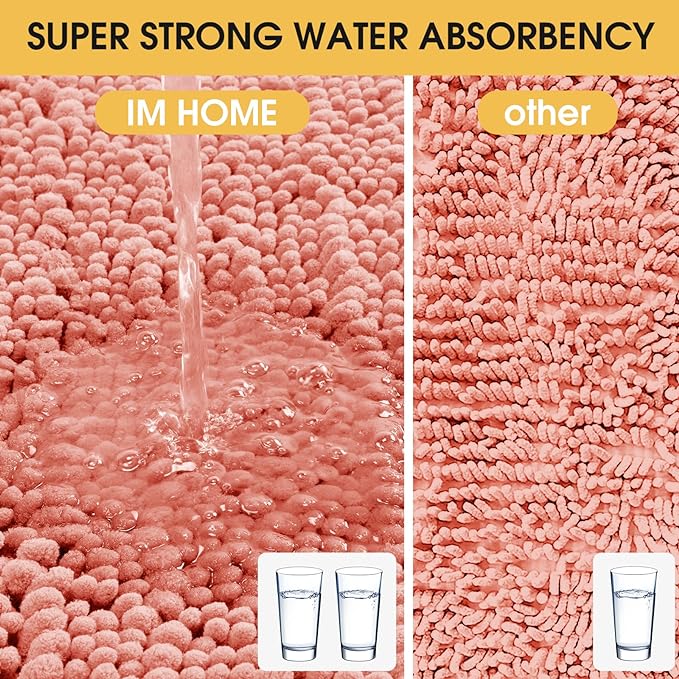 ACCUMTEK Extra Long Upgrade Luxury Coral Bathroom Rug Mat 70"x24", Ultra Soft Thick Absorbent Bath Mats, Non Slip Chenille Toilet Mat for Bathroom, Bedroom, Kitchen, Shower, Tub