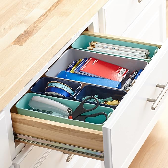 Mainstays Set of 5 Flexible Drawer Storage Organizers, Grey, Blue, Teal