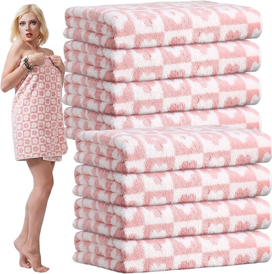12 Pack Microfiber Bath Towels Bulk 27'' x 60'' Oversized Size Bath Towel Highly Absorbent Extra Large Soft Drying for Shower Beach Winter Salon Sport Gym Party (Flowers,Pink)