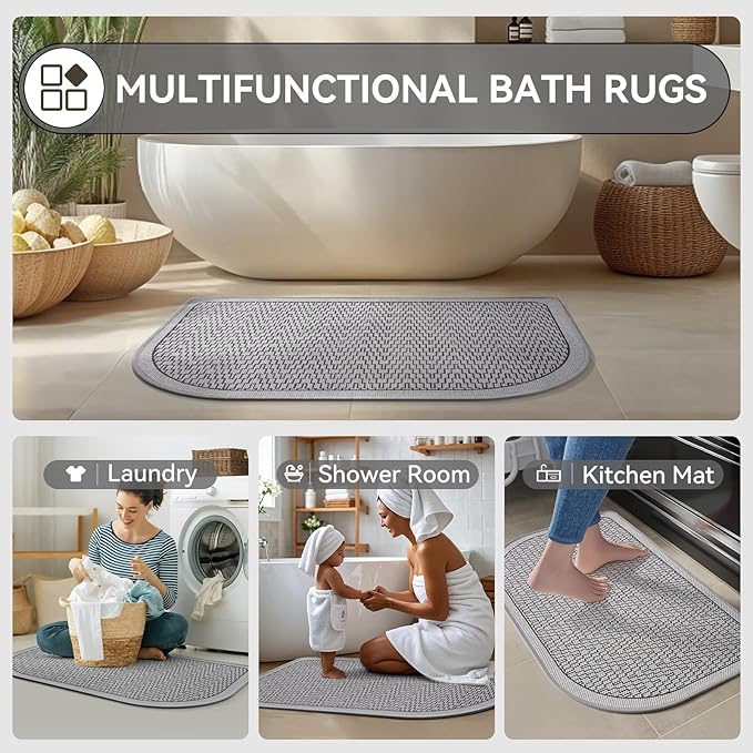 Half Circle Bath Mat, Thin Bathroom Rugs Fit Under Door Quick Dry Non Slip Washable Bathroom Mat with Rubber Backing, Absorbent Half Round Shower Rug