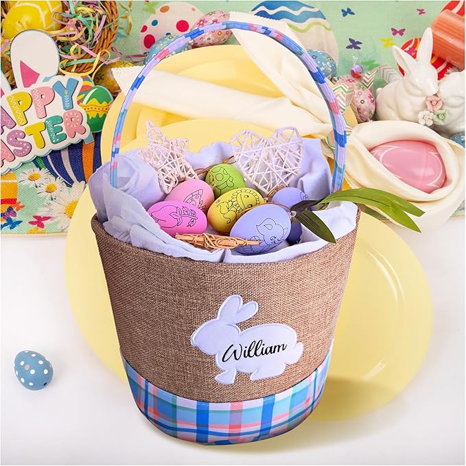 Personalized Name Basket for Boys Girls Easter Bunny Basket for Kids Egg Hunting Easter Basket Gift for Holidays(Pink)