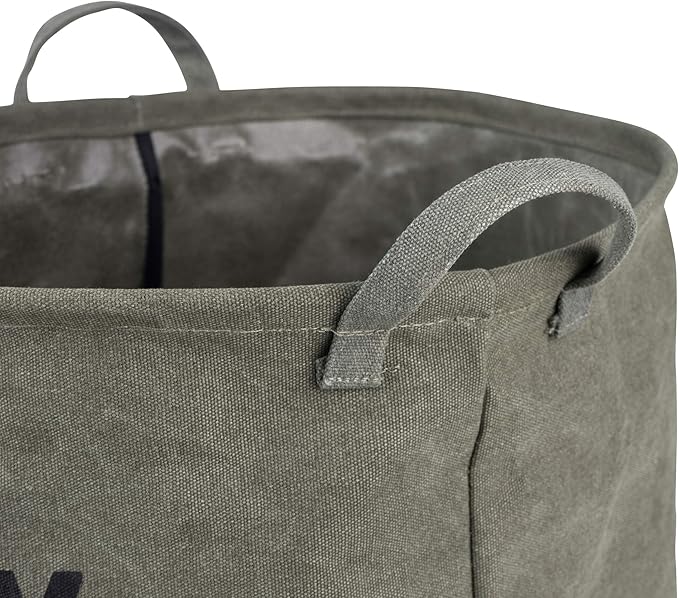 Danya B. LY952 Decorative Collapsible Portable Fabric Laundry Basket - Foldable Canvas Clothes Hamper with Handles - Khaki Green